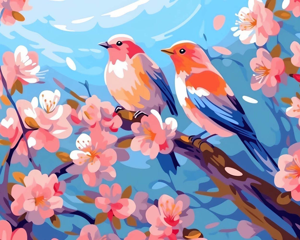 Birds on Flower Tree Paint by Numbers