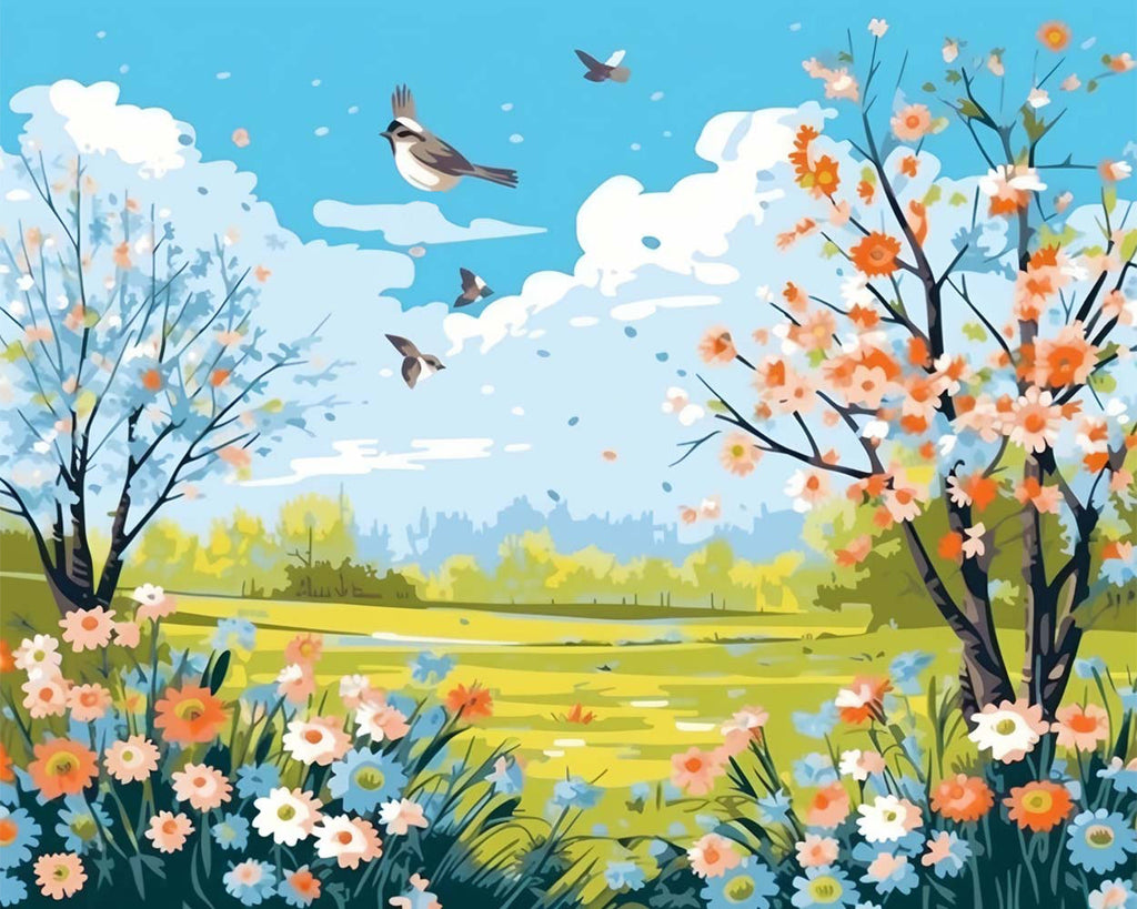 Spring Birds and Flowers Paint by Numbers