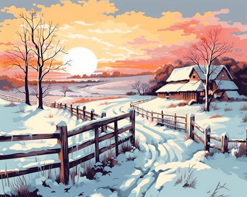 Snow-Covered Village Paint by Numbers