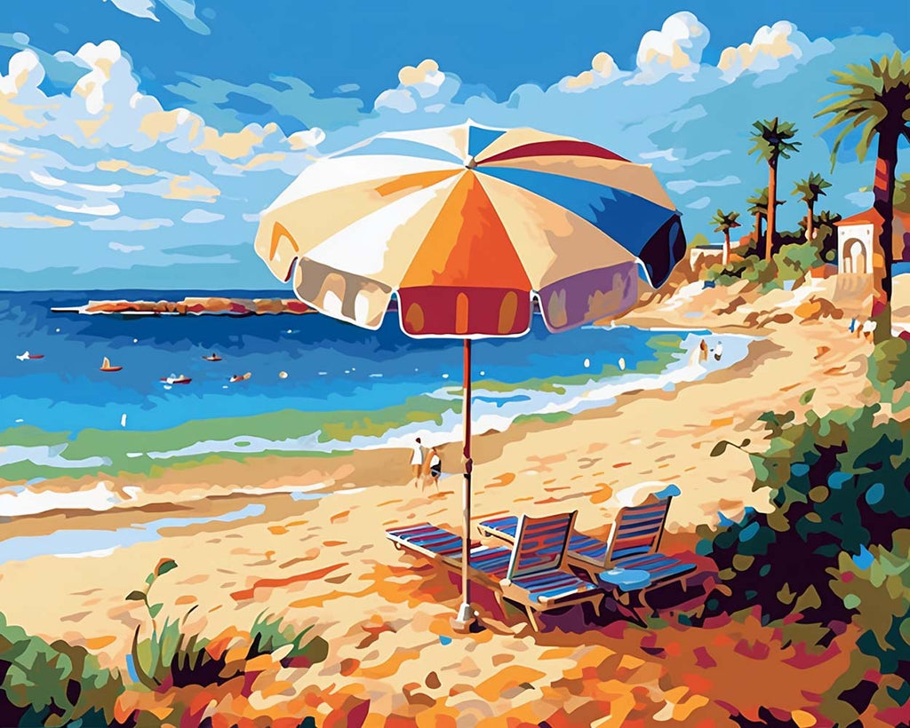 Sunshade Lounge Chair and Sea Paint by Numbers