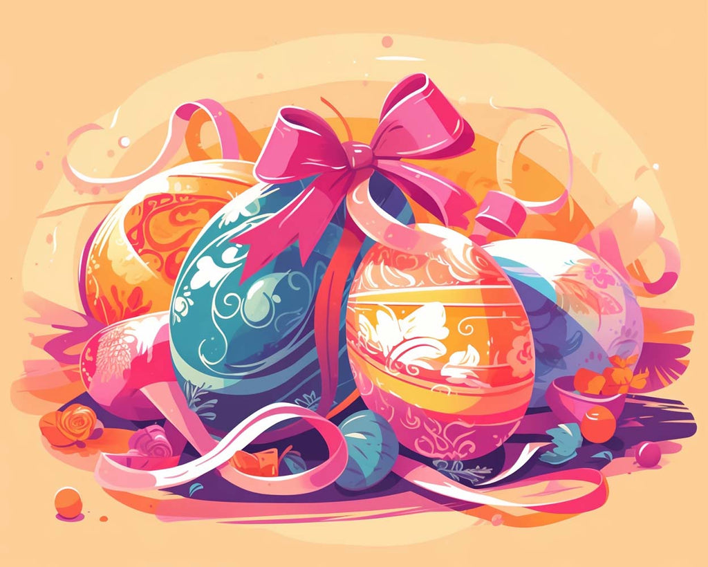 Easter Eggs and Pink Ribbon Paint by Numbers