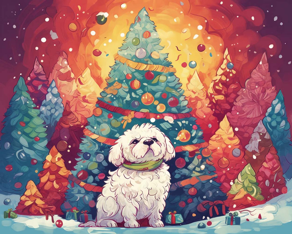 Christmas Trees and White Dog Paint by Numbers for Kids