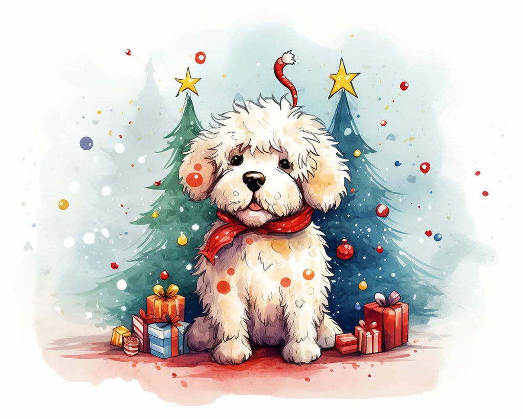 Christmas Trees and White Puppy Paint by Numbers for Kids