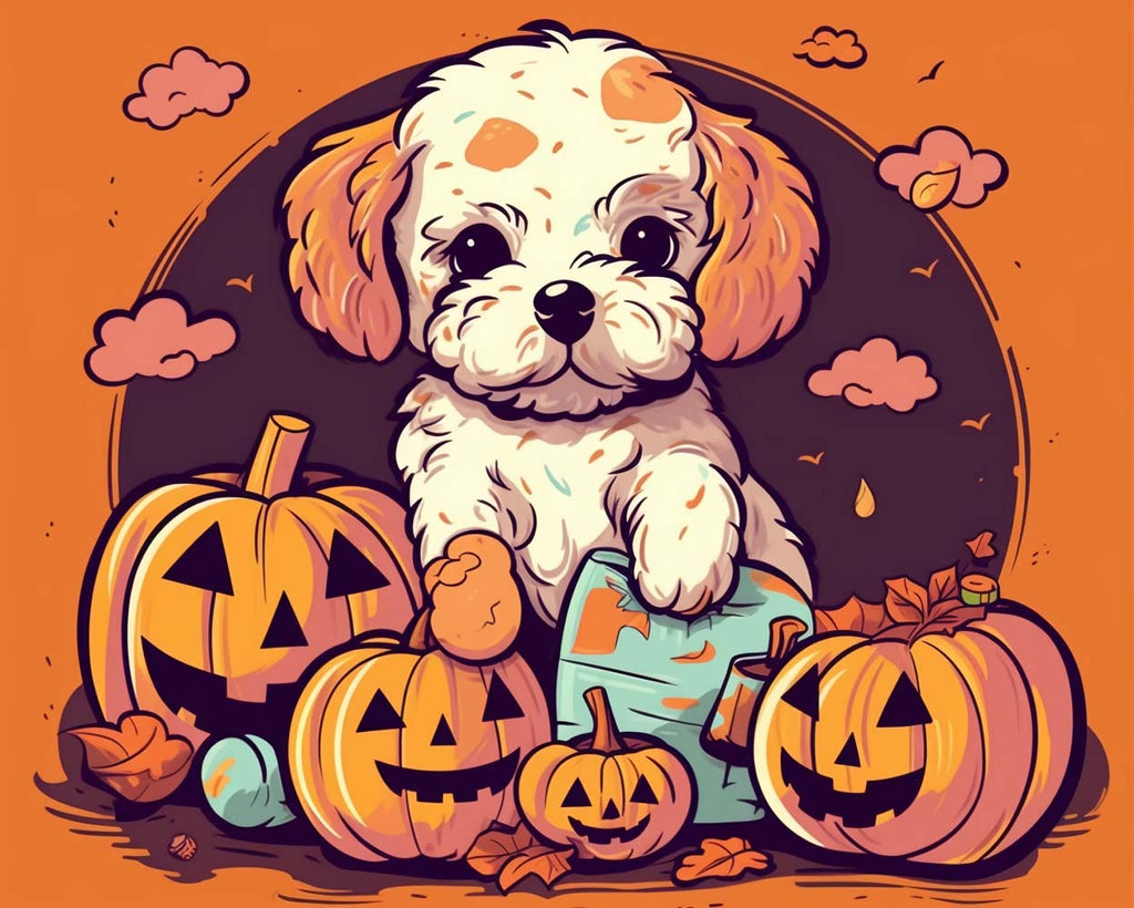 Halloween Pumpkin Lanterns and Cute Dog Paint by Numbers