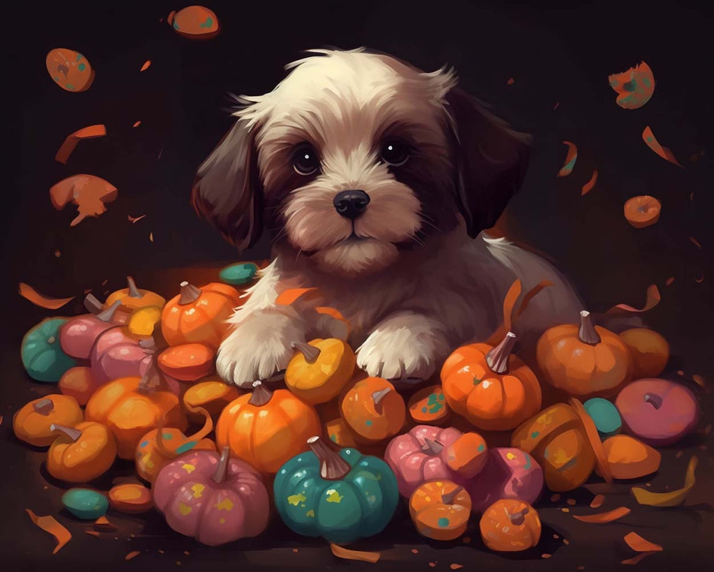 Halloween Pumpkins and Cute Dog Paint by Numbers