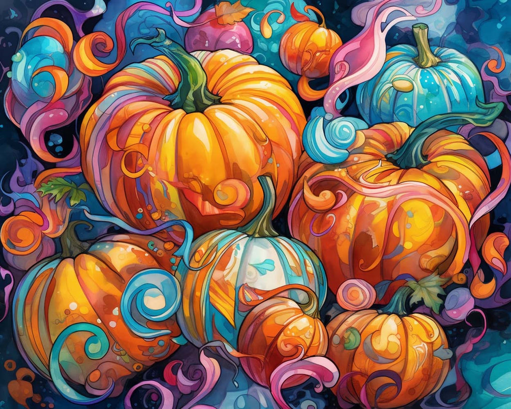 Halloween Blue Pumpkins Paint by Numbers