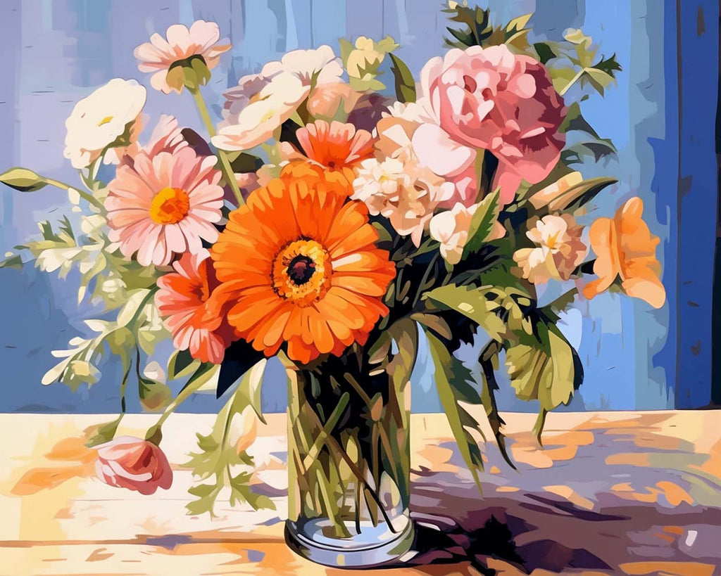 Orange and Pink Chrysanthemums Paint by Numbers