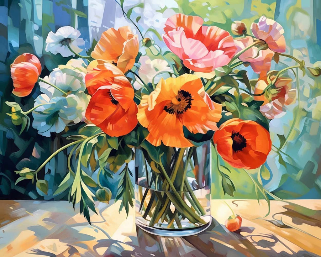 Colorful Poppies in Glass Paint by Numbers