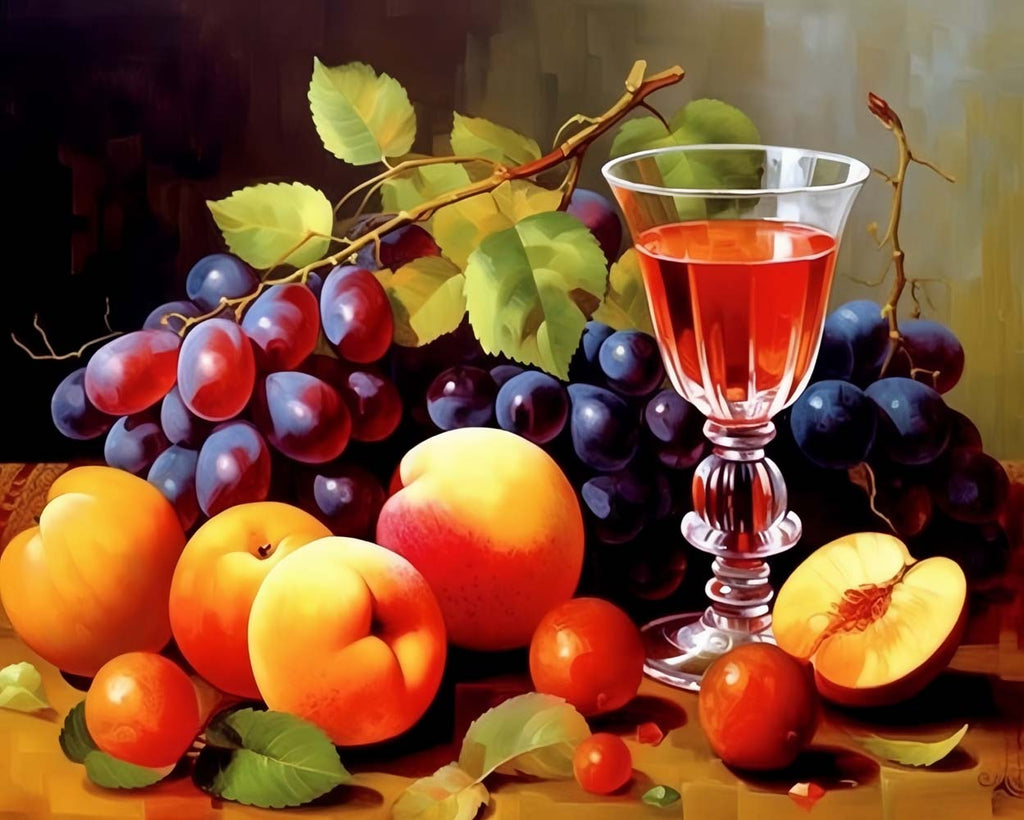 Grapes, Peaches and Wine Paint by Numbers