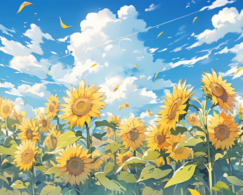 Sunflowers Field and Blue Sky Paint by Numbers