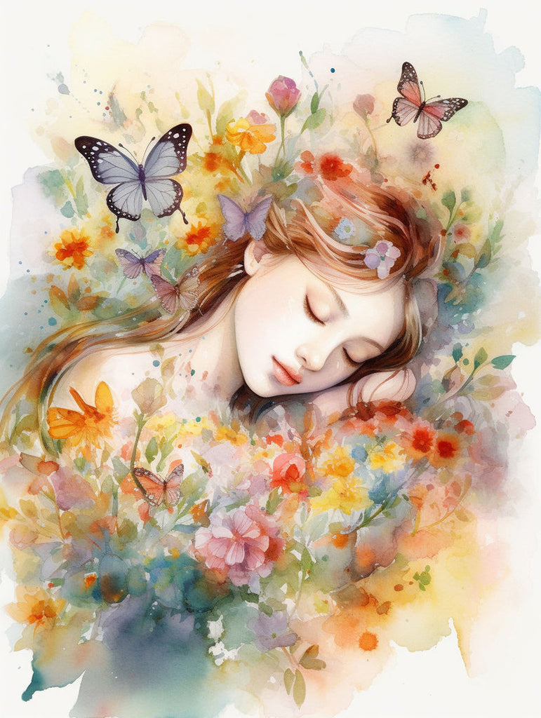 Woman Surrounded by Flowers and Butterflies Paint by Numbers