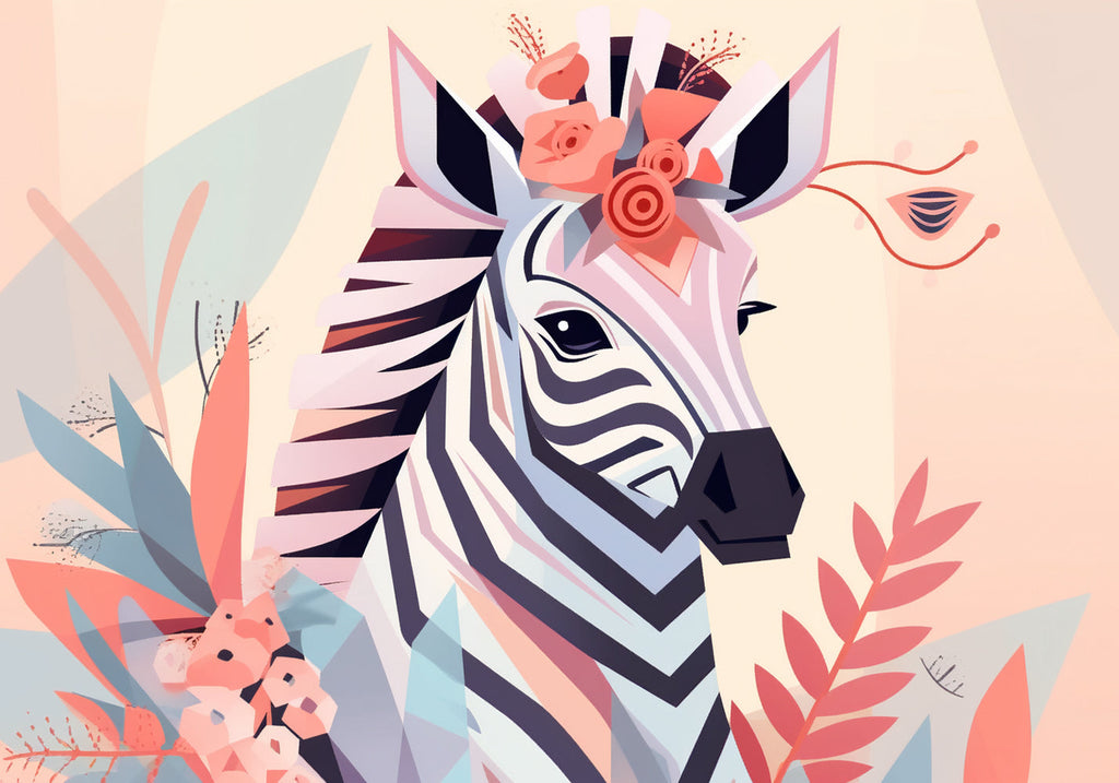 Cartoon Zebra and Pink Leaves Paint by Numbers