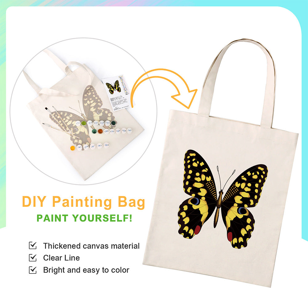 A Black and Gold Butterfly Canvas Tote Bag Paint by Numbers