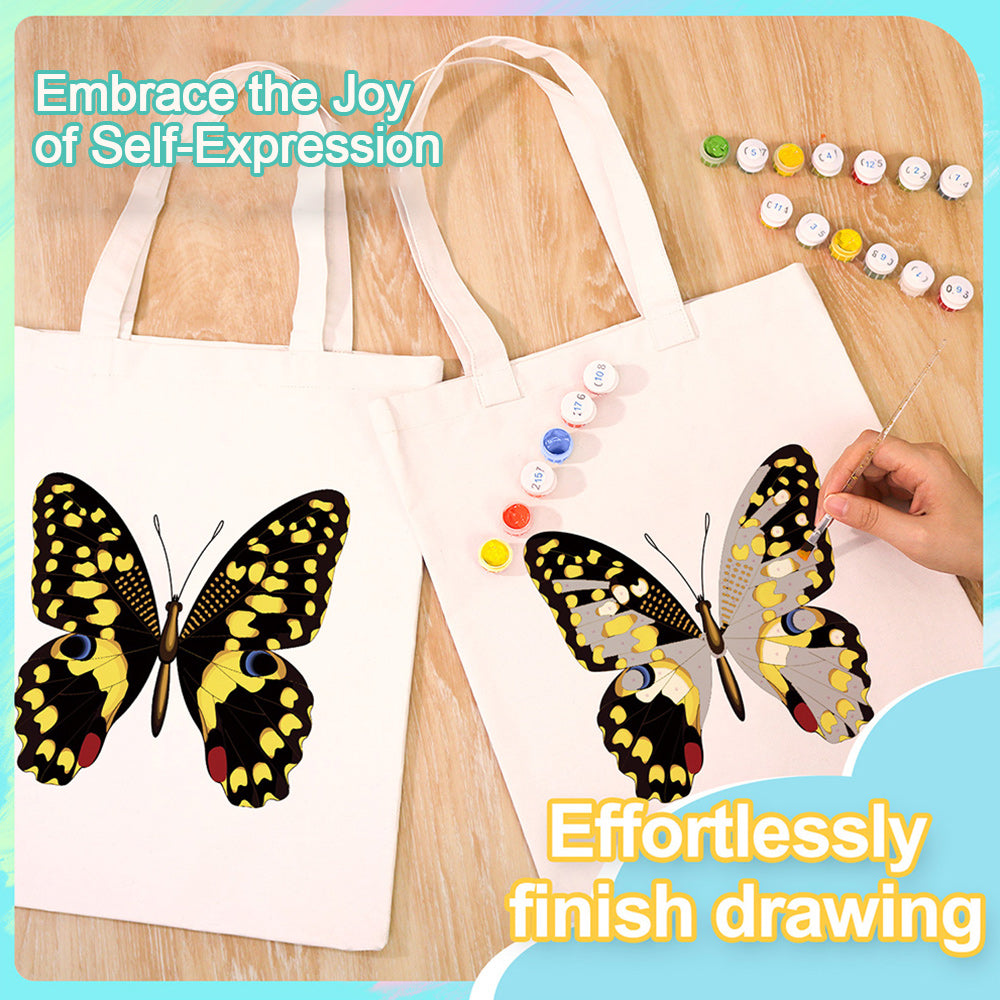 A Black and Gold Butterfly Canvas Tote Bag Paint by Numbers