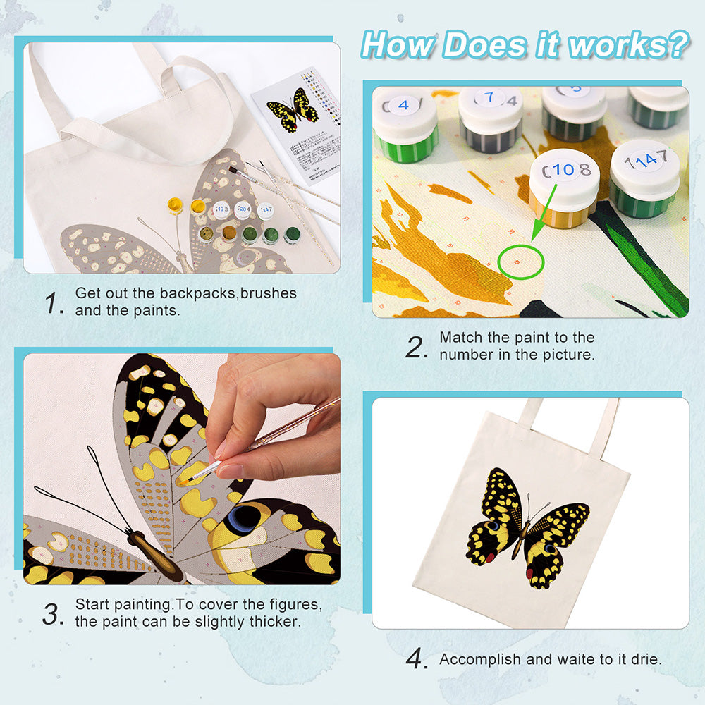 A Black and Gold Butterfly Canvas Tote Bag Paint by Numbers