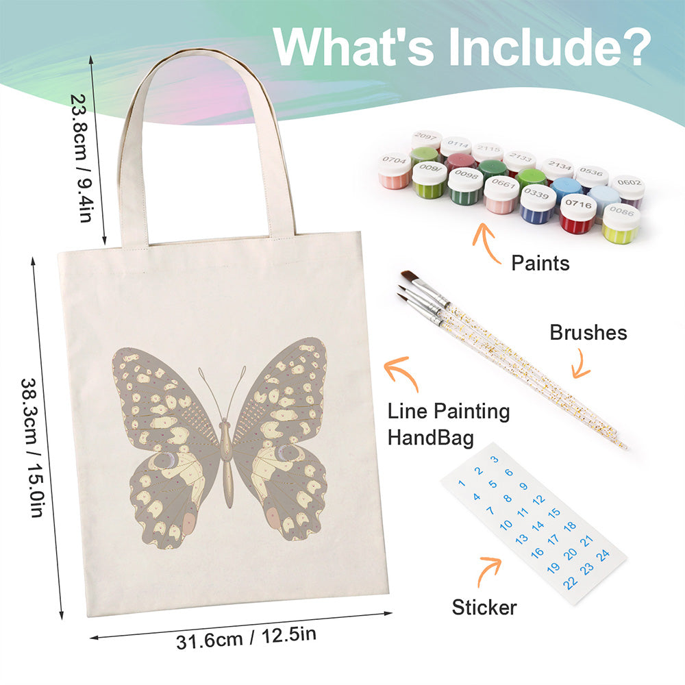 A Black and Gold Butterfly Canvas Tote Bag Paint by Numbers