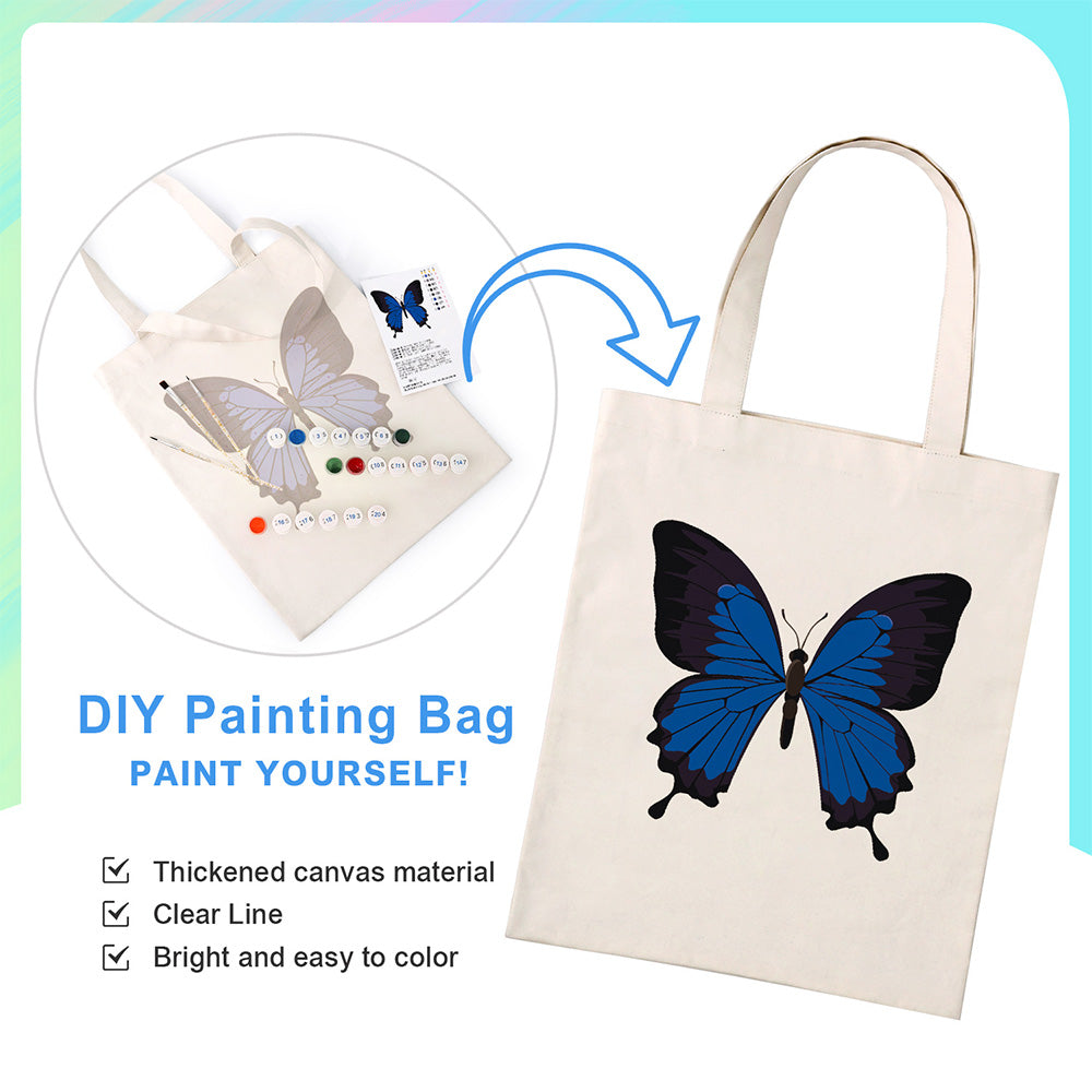 A Blue and Black Butterfly Canvas Tote Bag Paint by Numbers