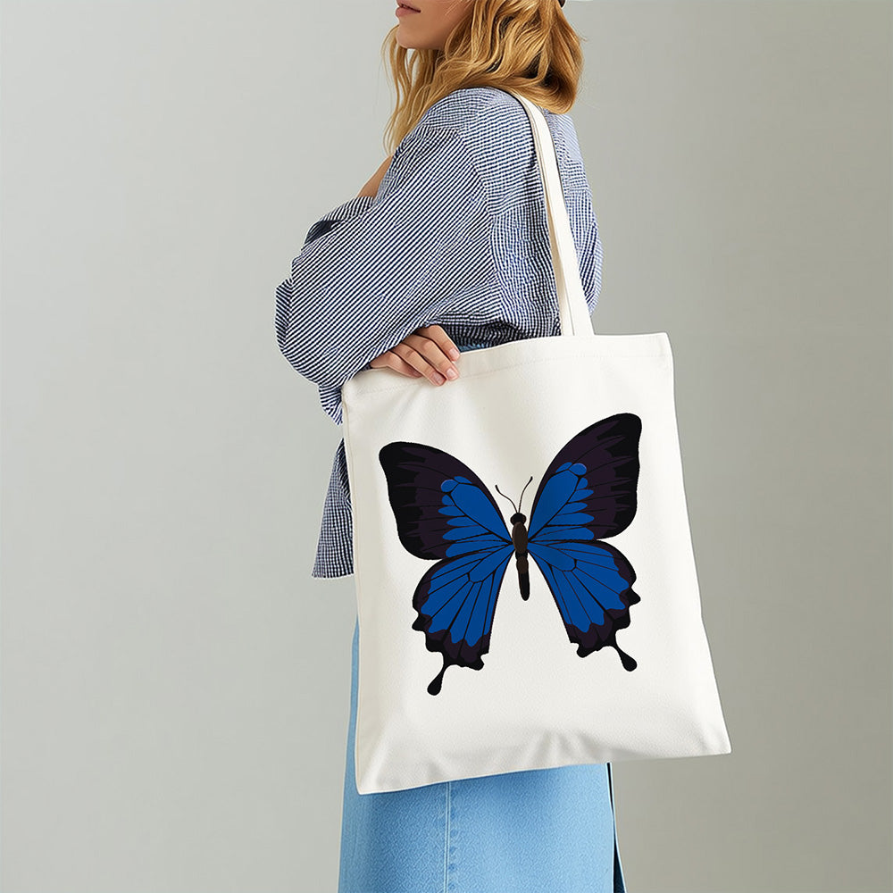 A Blue and Black Butterfly Canvas Tote Bag Paint by Numbers
