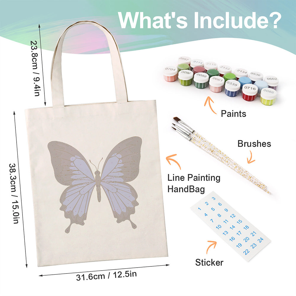 A Blue and Black Butterfly Canvas Tote Bag Paint by Numbers