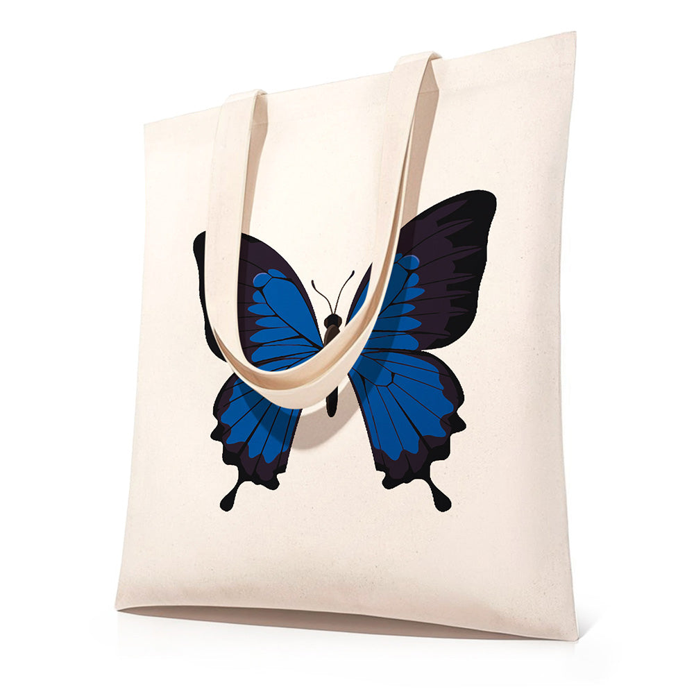 A Blue and Black Butterfly Canvas Tote Bag Paint by Numbers
