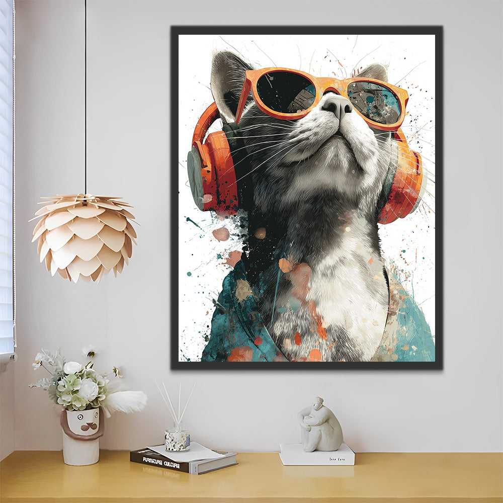 A Cat Wearing Headphones and Sunglasses Paint by Numbers