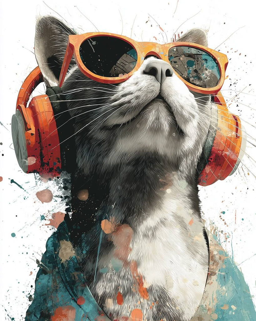 A Cat Wearing Headphones and Sunglasses Paint by Numbers
