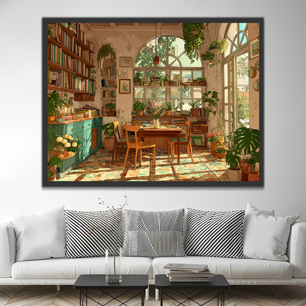 A Cozy Study Room filled with Green Plants Paint by Numbers