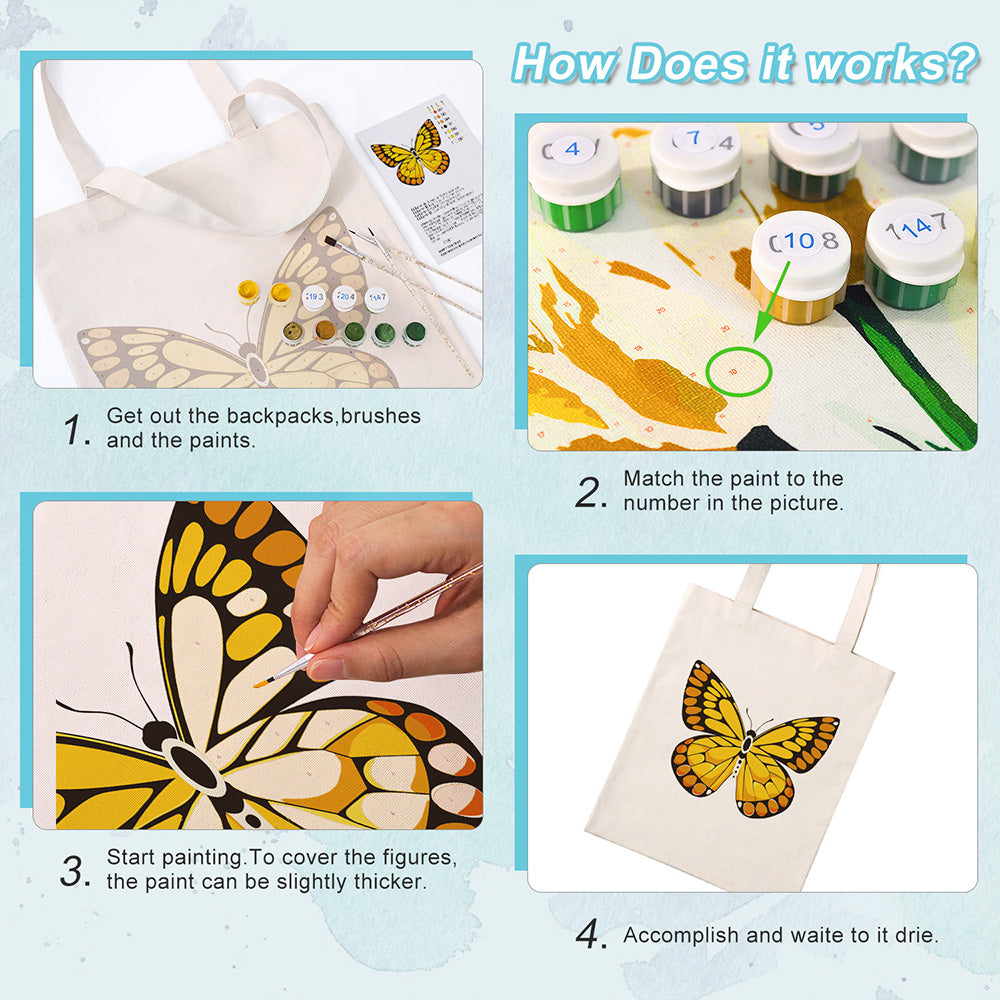 A Golden Butterfly Canvas Tote Bag Paint by Numbers