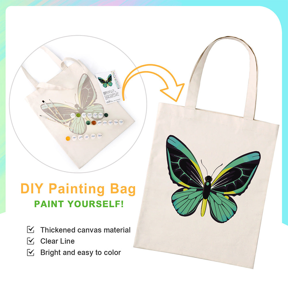 A Green Butterfly Canvas Tote Bag Paint by Numbers