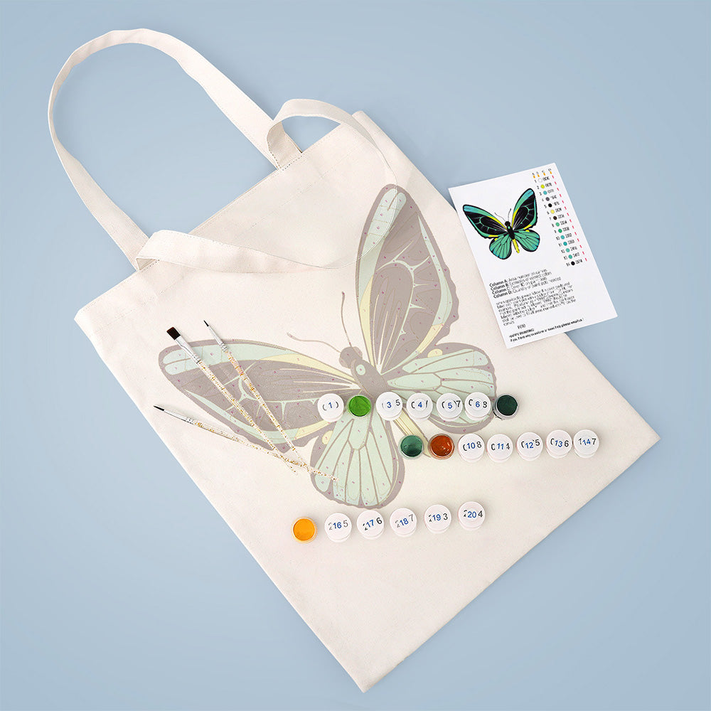 A Green Butterfly Canvas Tote Bag Paint by Numbers