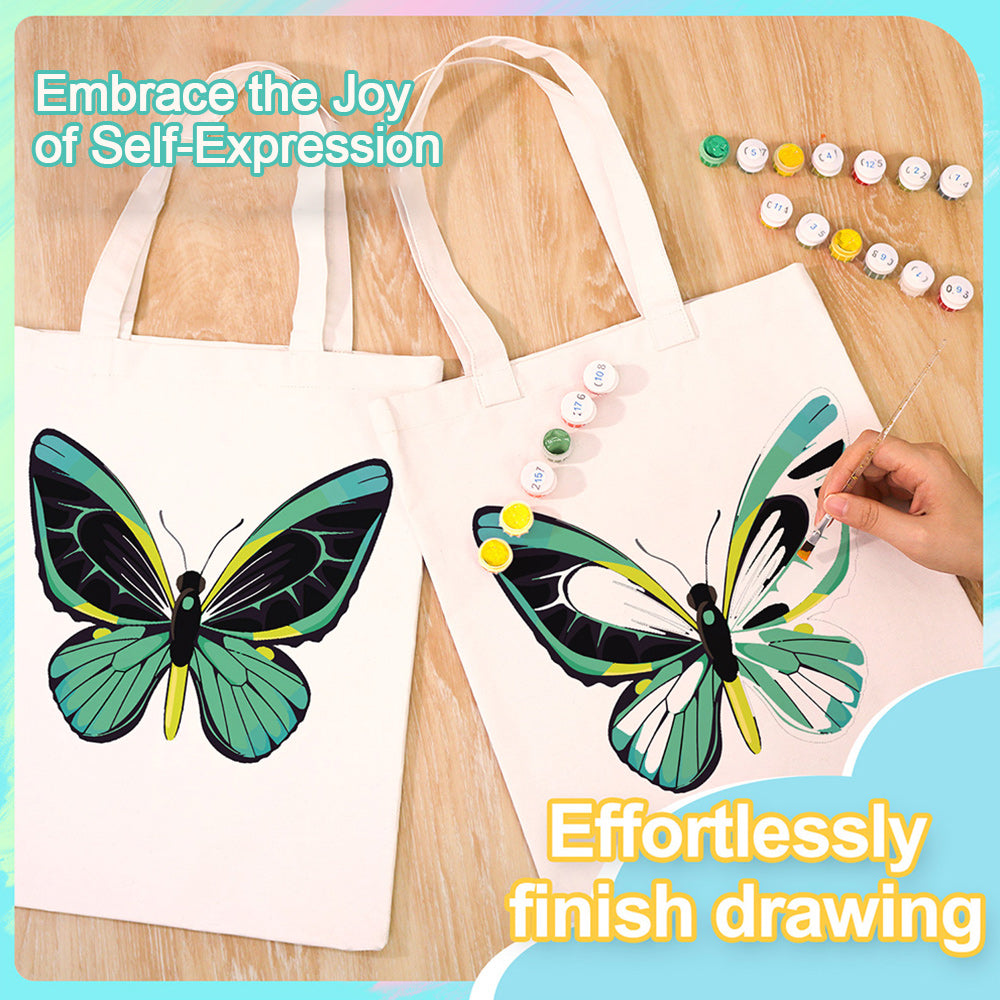 A Green Butterfly Canvas Tote Bag Paint by Numbers