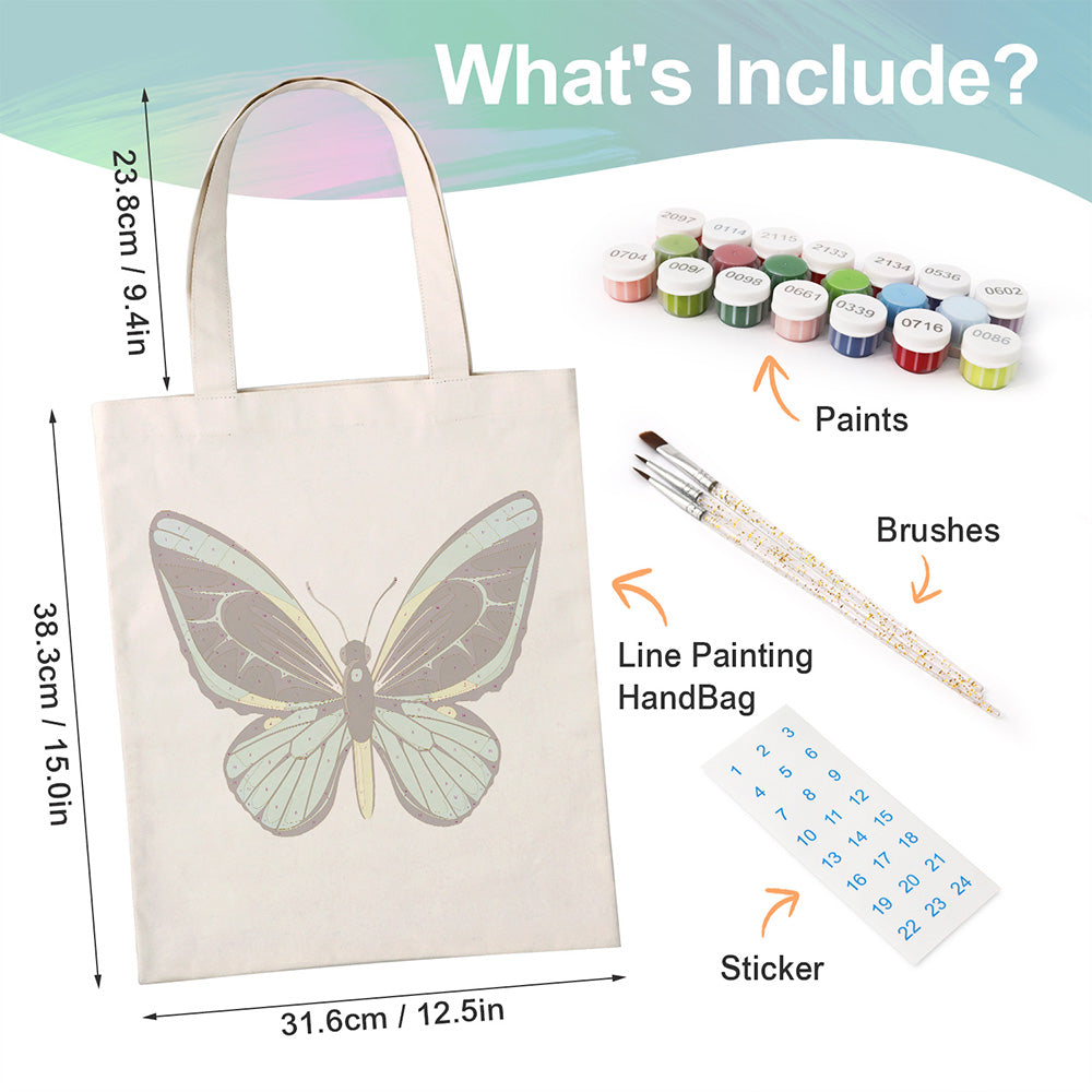 A Green Butterfly Canvas Tote Bag Paint by Numbers