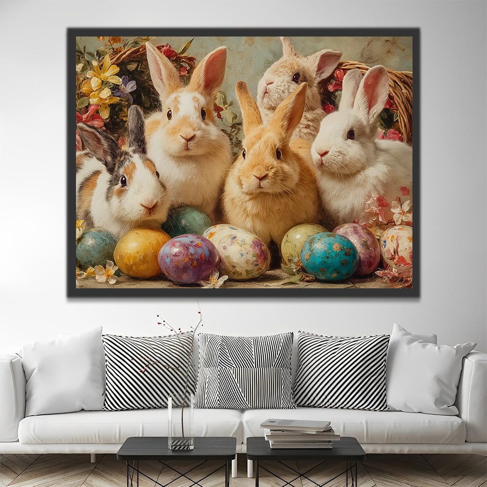 A Group of Rabbits and Easter Eggs Paint by Numbers
