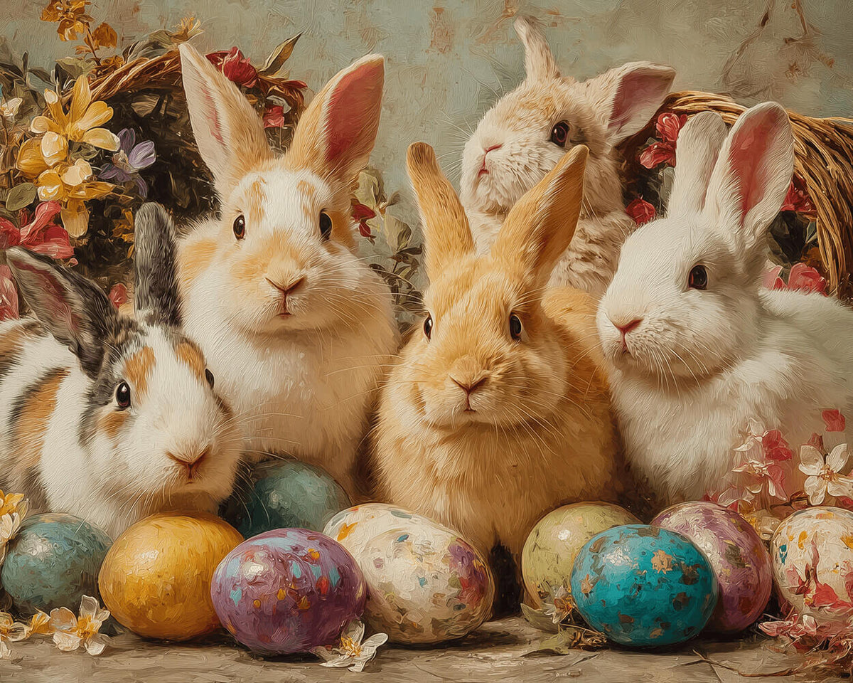Paint by Numbers - A Group of Rabbits and Easter Eggs – Happyforart.com