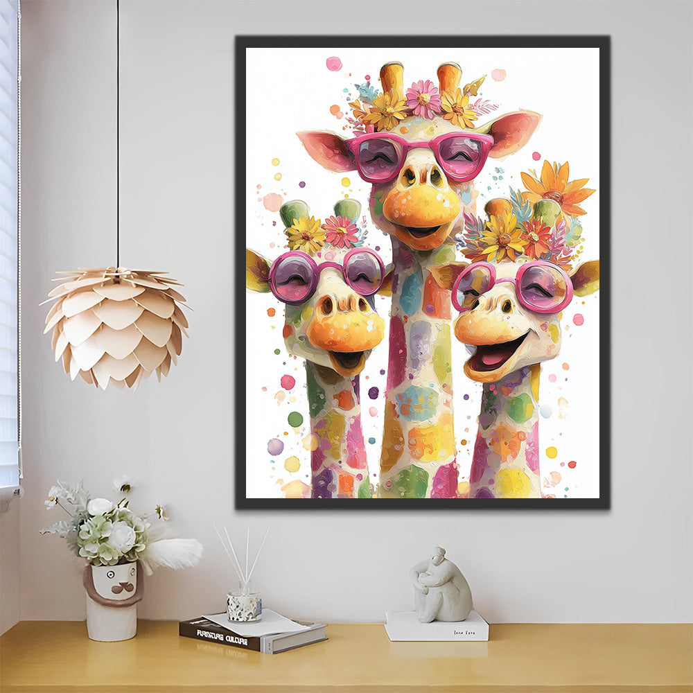 A Happy Family of Three Giraffes Paint by Numbers