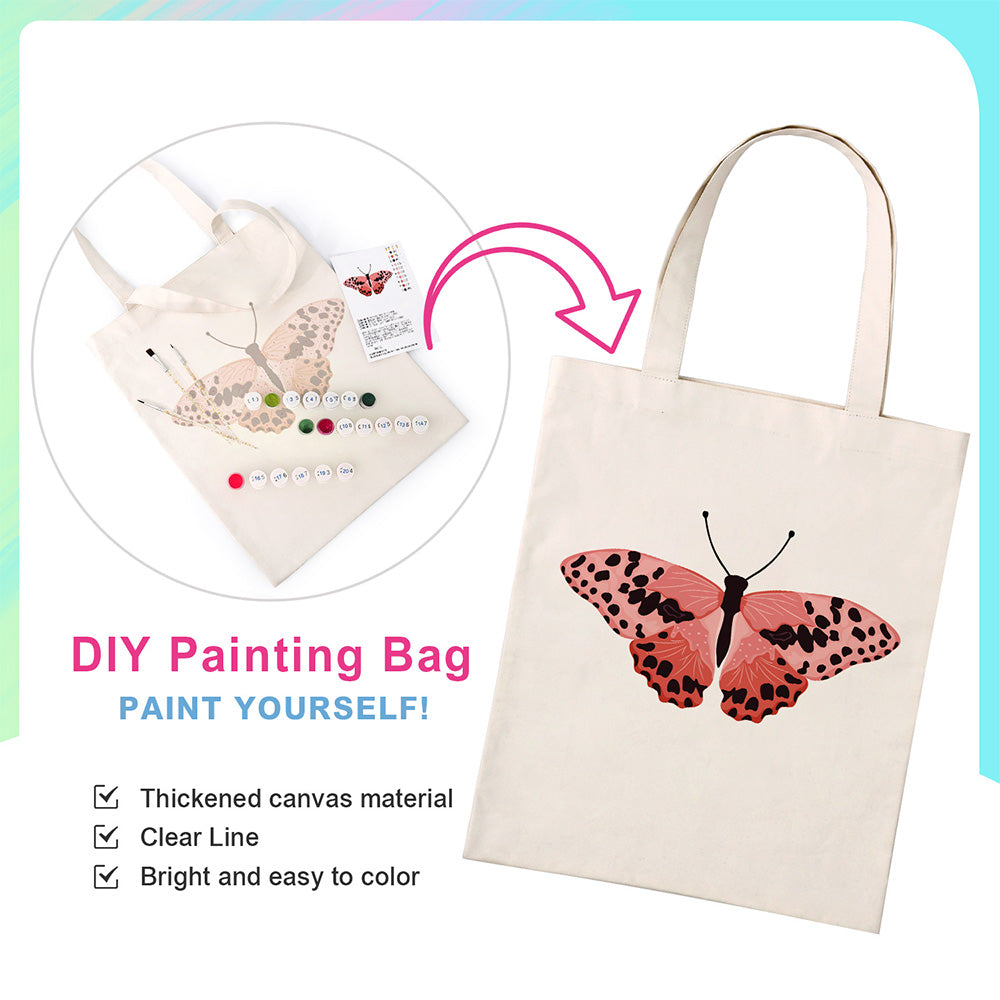 A Pink Butterfly with Black Spots Canvas Tote Bag Paint by Numbers