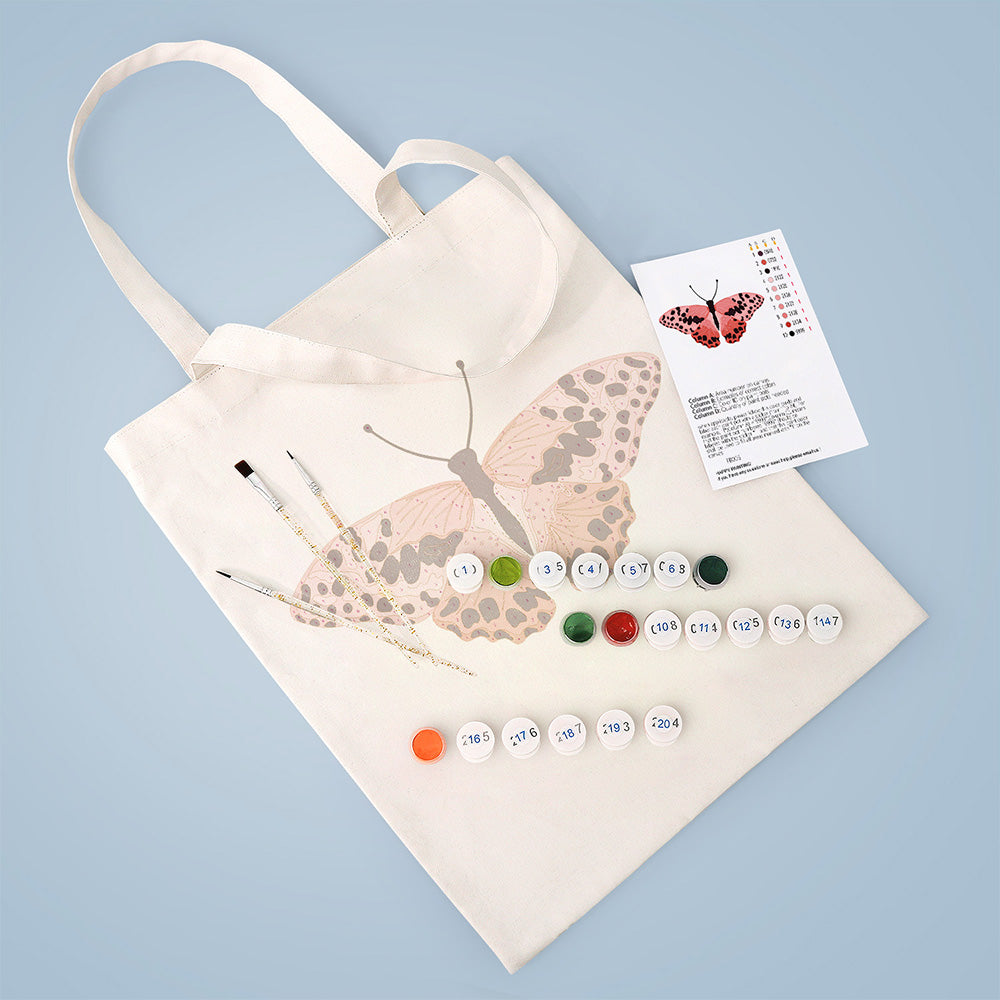 A Pink Butterfly with Black Spots Canvas Tote Bag Paint by Numbers