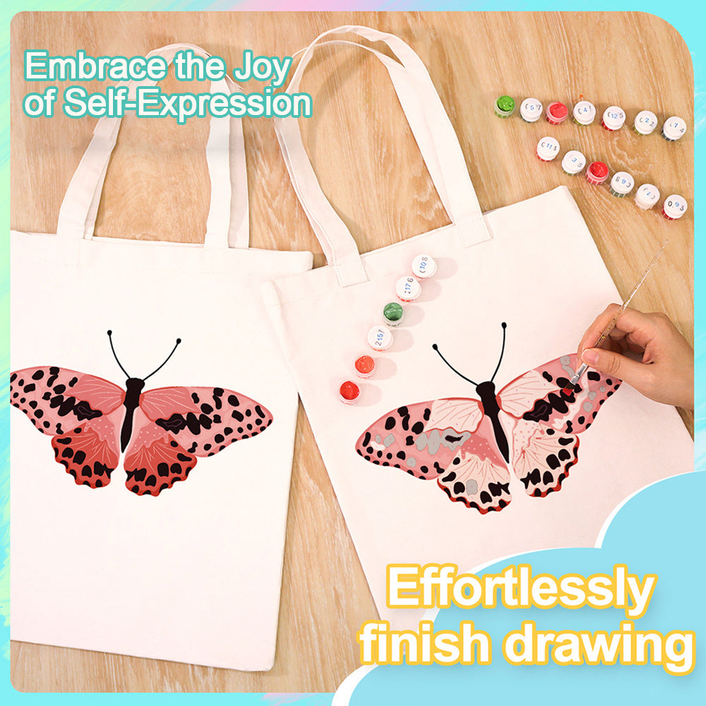 A Pink Butterfly with Black Spots Canvas Tote Bag Paint by Numbers
