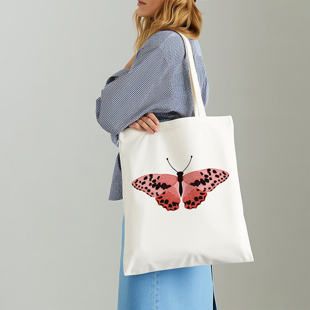 A Pink Butterfly with Black Spots Canvas Tote Bag Paint by Numbers