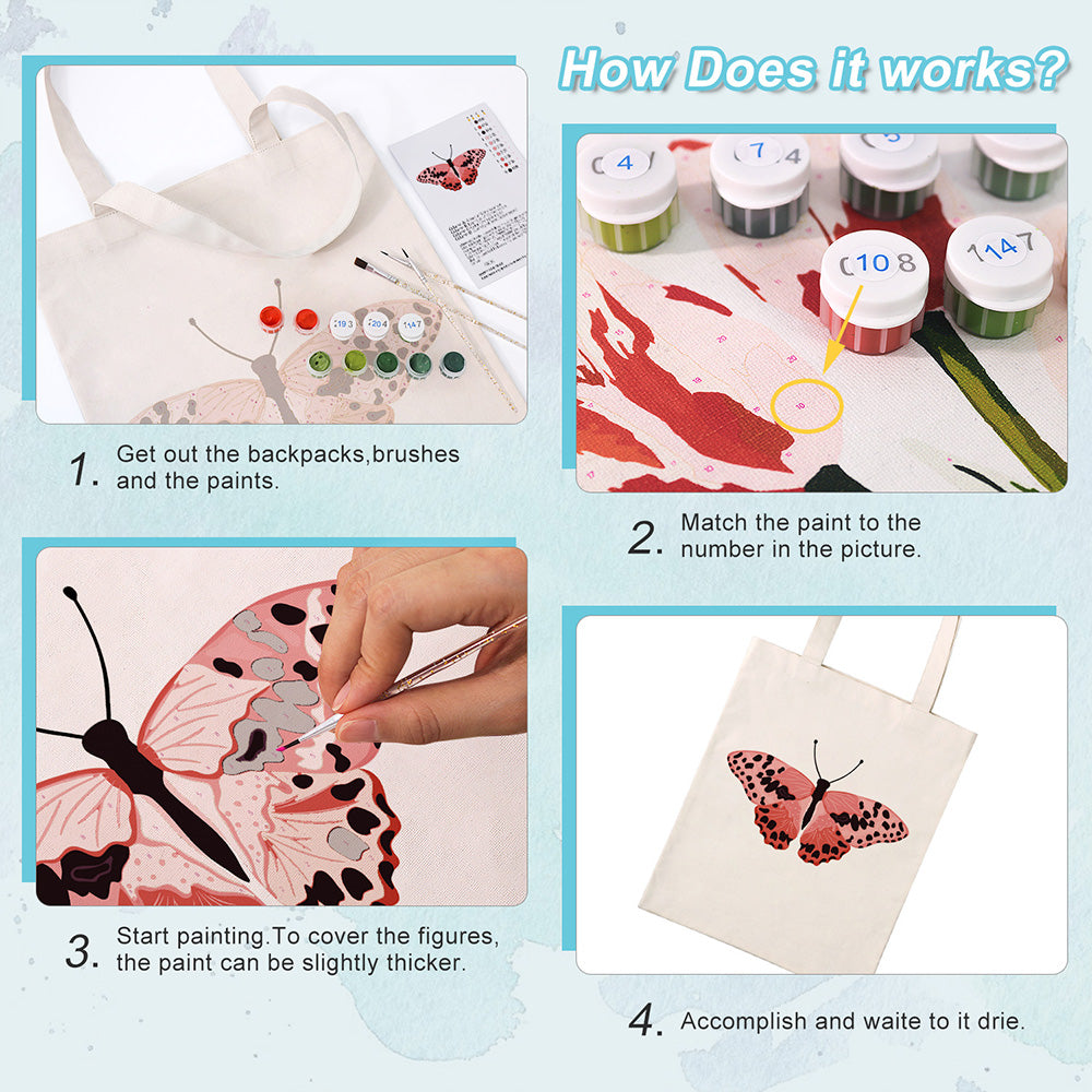 A Pink Butterfly with Black Spots Canvas Tote Bag Paint by Numbers
