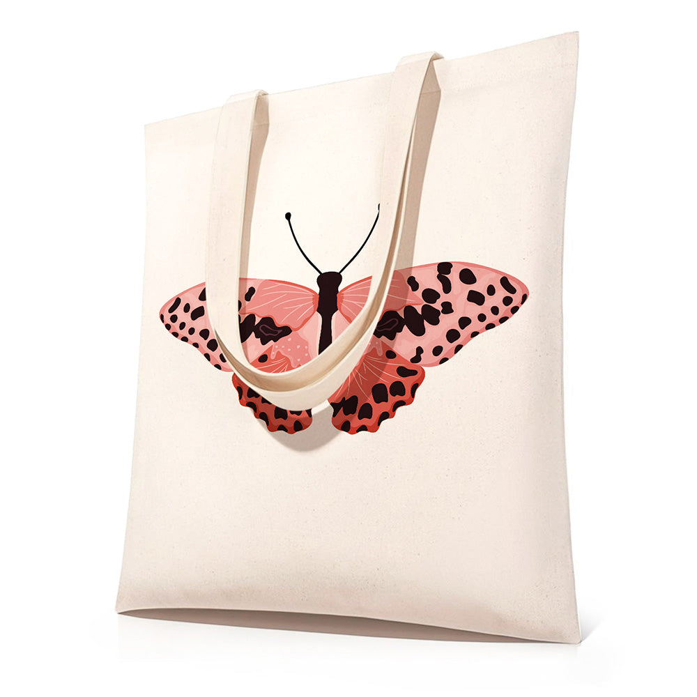 A Pink Butterfly with Black Spots Canvas Tote Bag Paint by Numbers