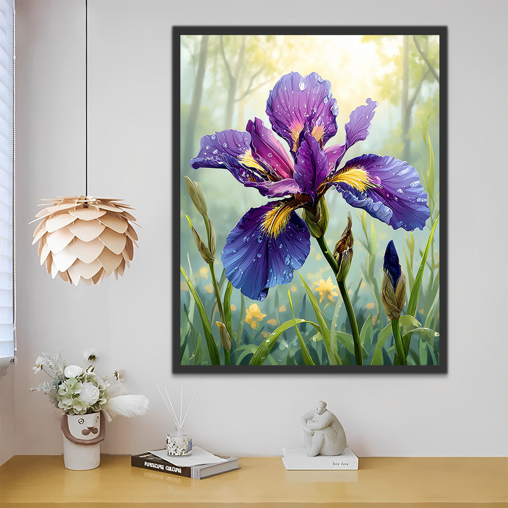 A Purple Iris Flower with Dew tn the Wild Paint by Numbers