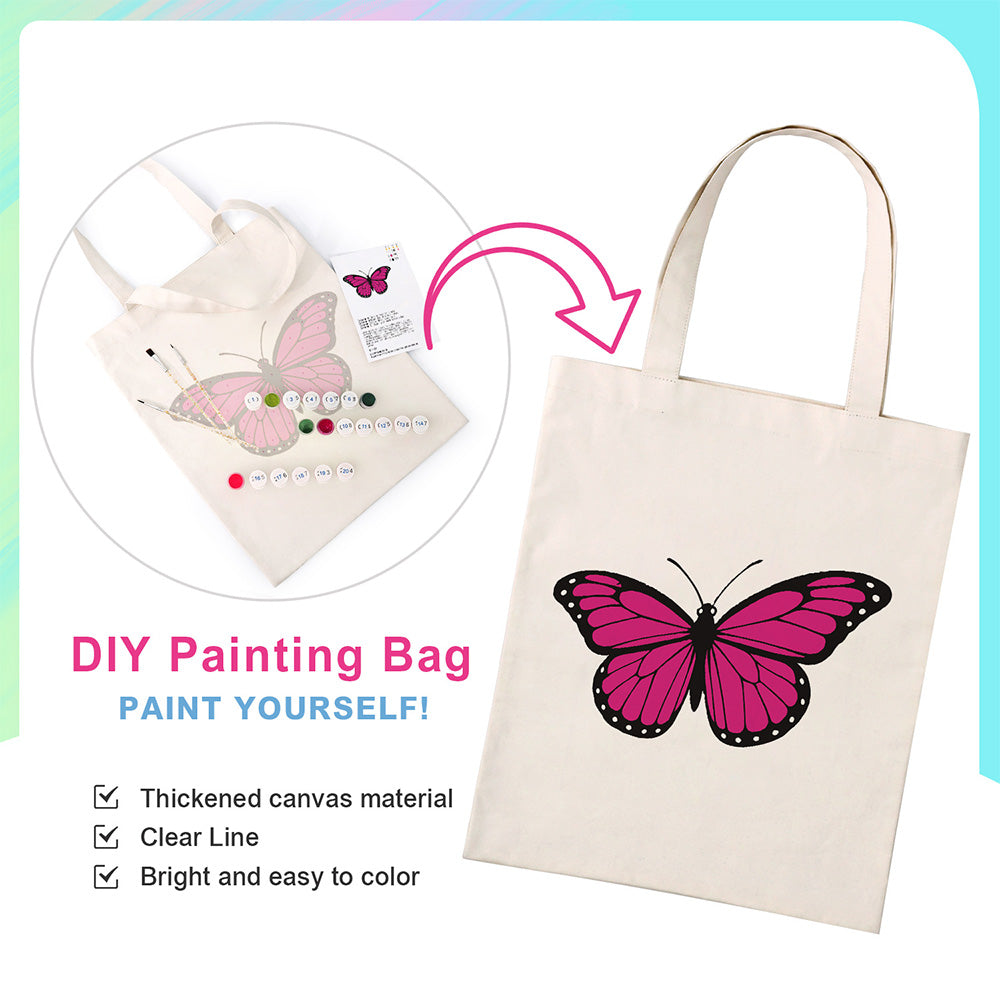 A Rose-Red Butterfly Canvas Tote Bag Paint by Numbers