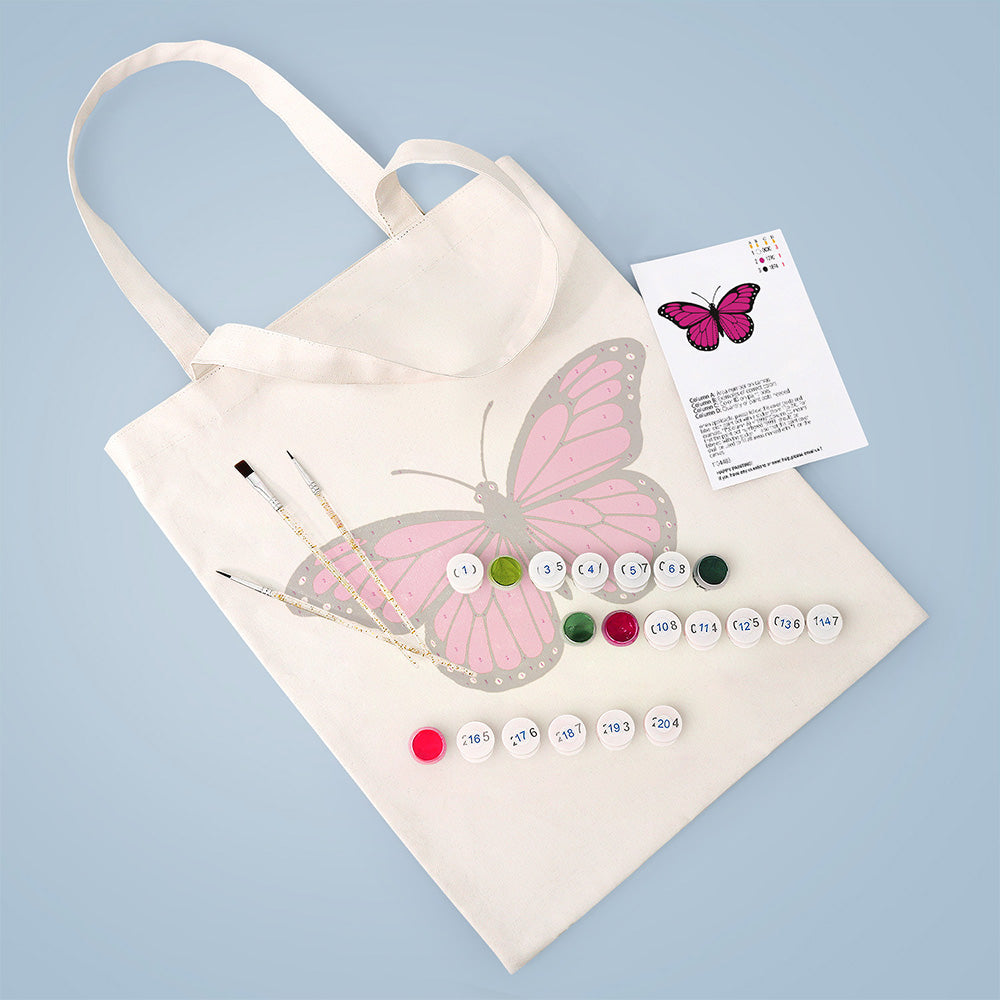 A Rose-Red Butterfly Canvas Tote Bag Paint by Numbers
