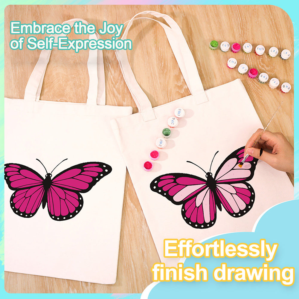 A Rose-Red Butterfly Canvas Tote Bag Paint by Numbers