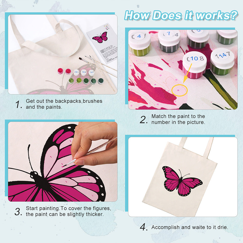 A Rose-Red Butterfly Canvas Tote Bag Paint by Numbers