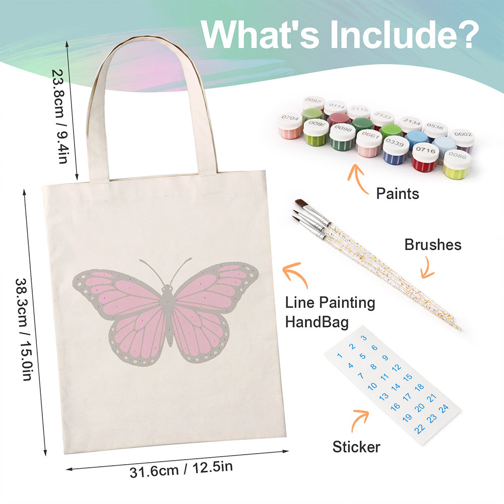 A Rose-Red Butterfly Canvas Tote Bag Paint by Numbers
