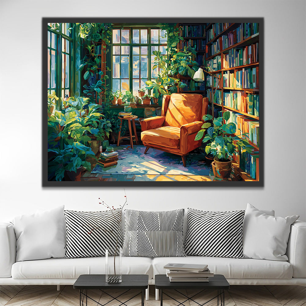A Study Room filled with Green Plants and Books Paint by Numbers
