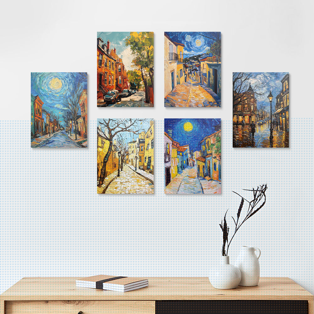 A Van Gogh-Style Town 6 Pieces Mini Paint by Numbers