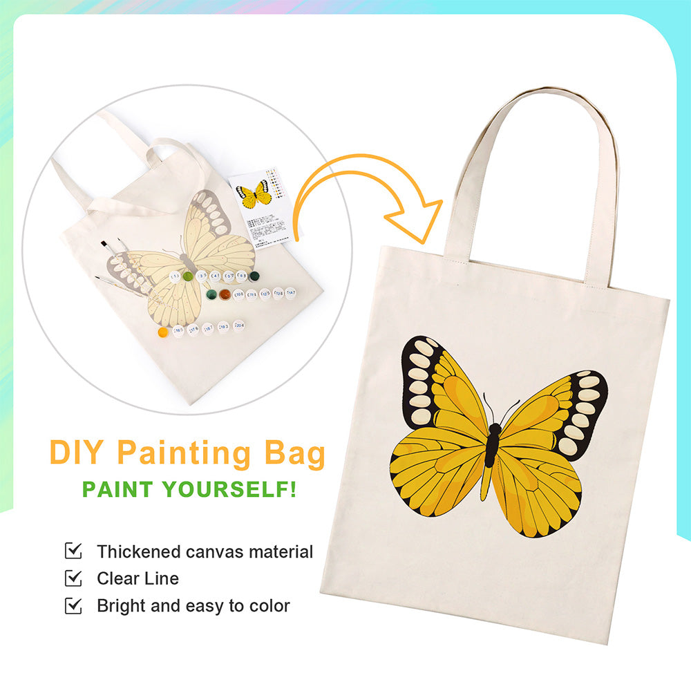 A Yellow Butterfly Canvas Tote Bag Paint by Numbers
